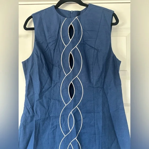 Commense Cotton Linen Blue Sleeveless Cut Out Dress - Picture 3 of 6